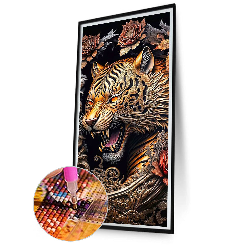 Vintage Carved Tiger - Full Square Drill Diamond Painting 40*80CM