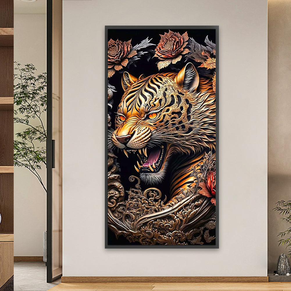 Vintage Carved Tiger - Full Square Drill Diamond Painting 40*80CM