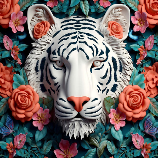 White Tiger Head - Full Round Drill Diamond Painting 30*30CM