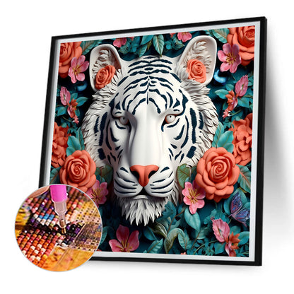 White Tiger Head - Full Round Drill Diamond Painting 30*30CM