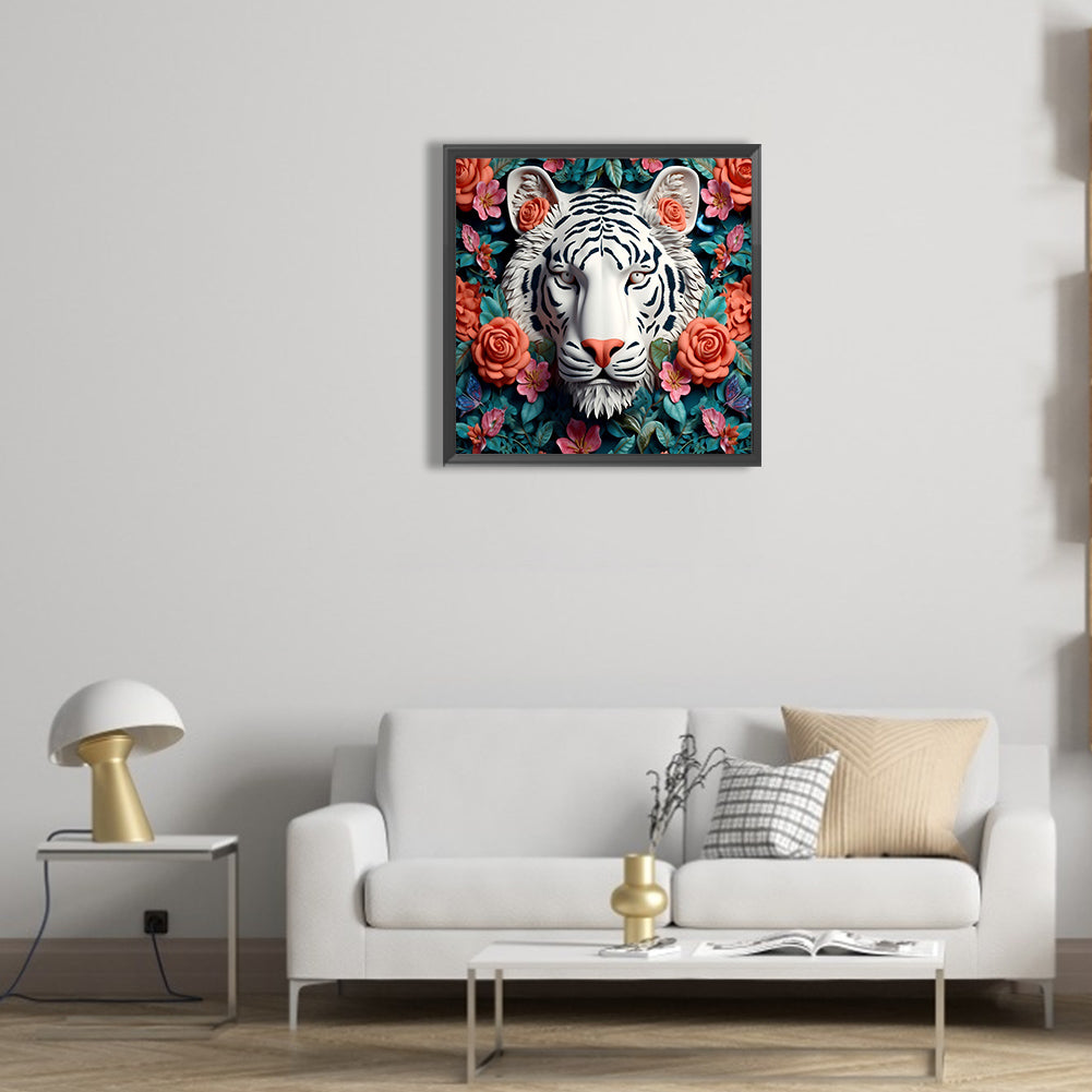 White Tiger Head - Full Round Drill Diamond Painting 30*30CM