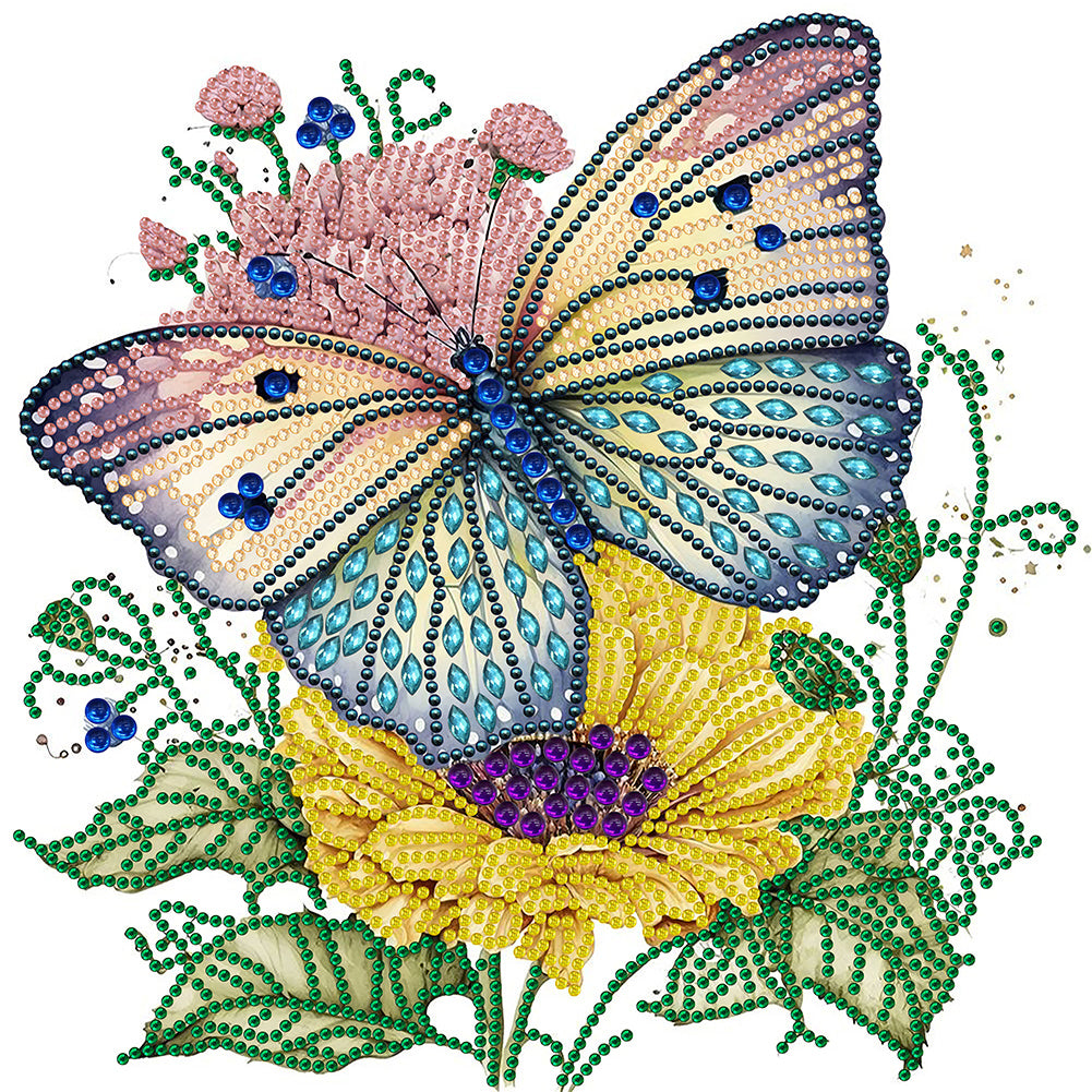 Butterfly And Flower - Special Shaped Drill Diamond Painting 30*30CM