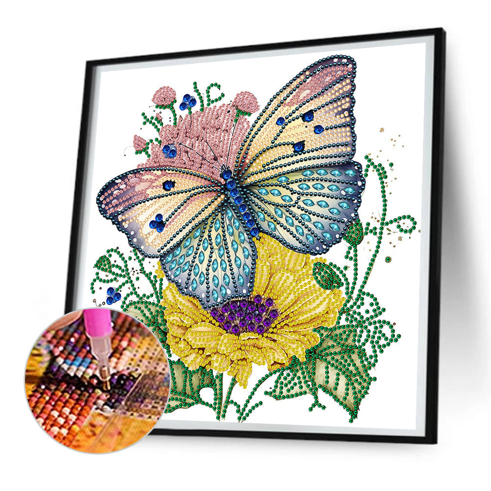 Butterfly And Flower - Special Shaped Drill Diamond Painting 30*30CM