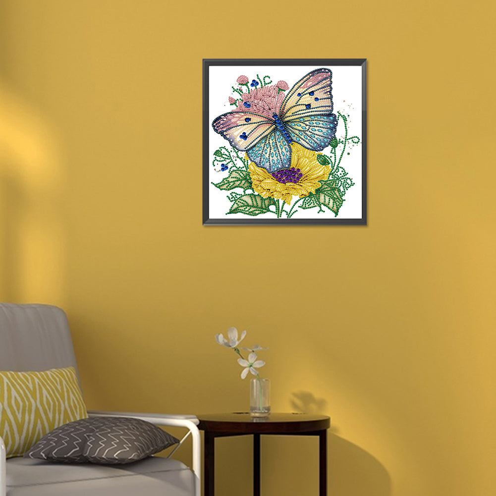 Butterfly And Flower - Special Shaped Drill Diamond Painting 30*30CM