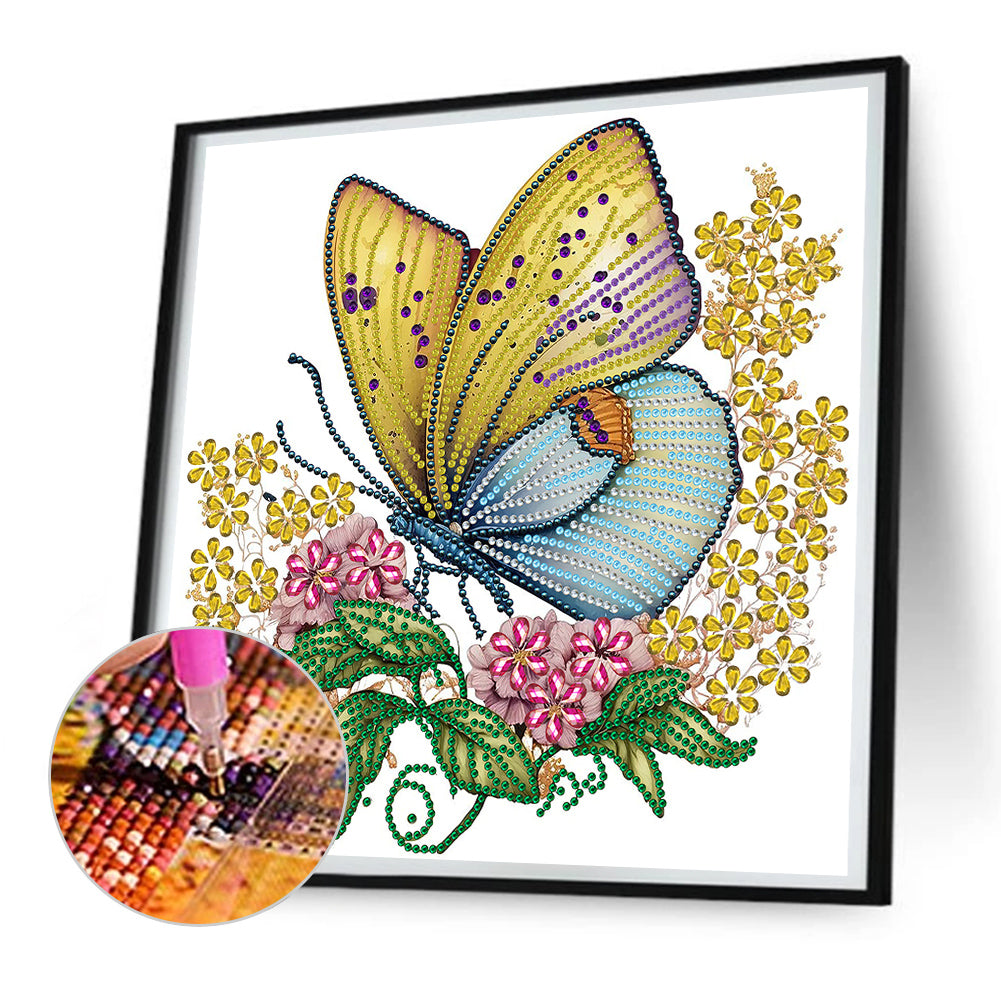 Butterfly And Flower - Special Shaped Drill Diamond Painting 30*30CM