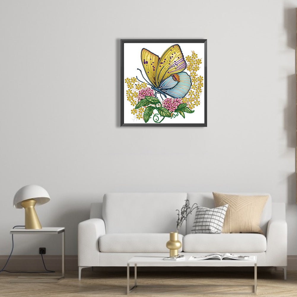 Butterfly And Flower - Special Shaped Drill Diamond Painting 30*30CM