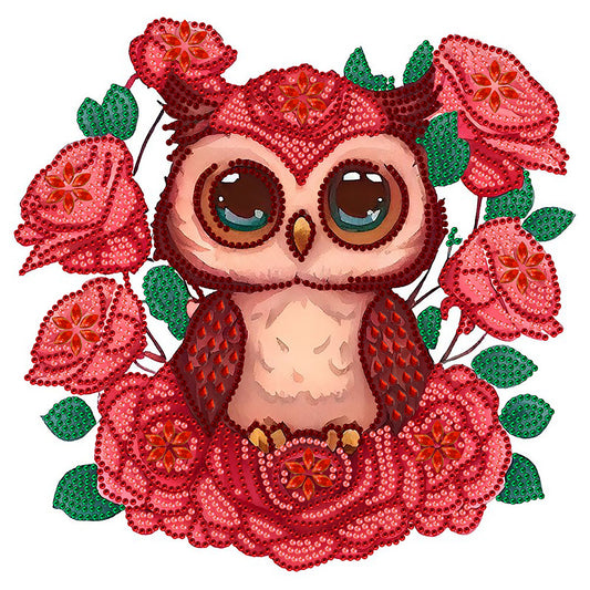 Owl With Flowers - Special Shaped Drill Diamond Painting 30*30CM