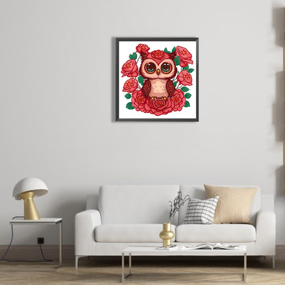 Owl With Flowers - Special Shaped Drill Diamond Painting 30*30CM