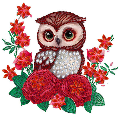 Owl With Flowers - Special Shaped Drill Diamond Painting 30*30CM