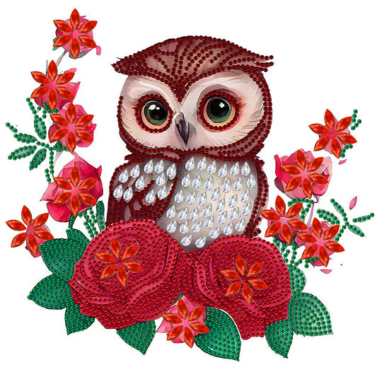 Owl With Flowers - Special Shaped Drill Diamond Painting 30*30CM
