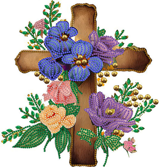 Cross With Flowers - Special Shaped Drill Diamond Painting 30*30CM