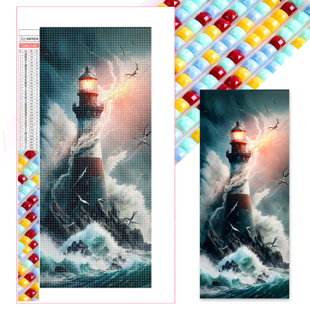 Lighthouse In The Storm - Full Square Drill Diamond Painting 30*70CM