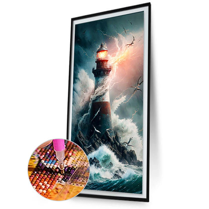 Lighthouse In The Storm - Full Square Drill Diamond Painting 30*70CM