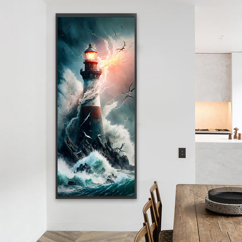 Lighthouse In The Storm - Full Square Drill Diamond Painting 30*70CM