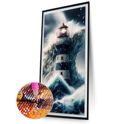 Lighthouse In The Storm - Full Square Drill Diamond Painting 30*70CM