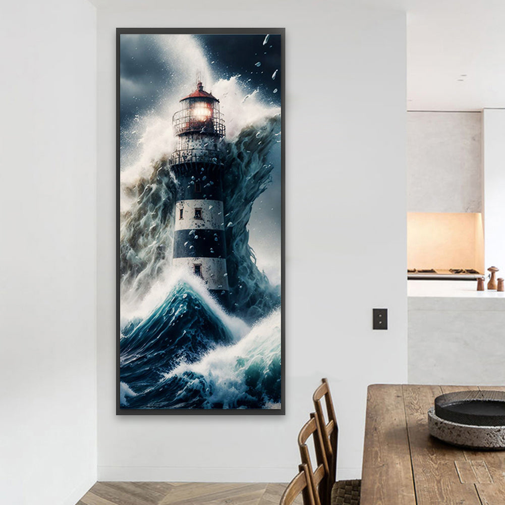 Lighthouse In The Storm - Full Square Drill Diamond Painting 30*70CM