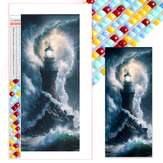 Lighthouse In The Storm - Full Square Drill Diamond Painting 30*70CM