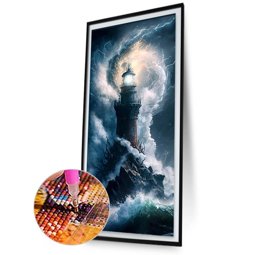 Lighthouse In The Storm - Full Square Drill Diamond Painting 30*70CM