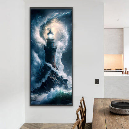 Lighthouse In The Storm - Full Square Drill Diamond Painting 30*70CM