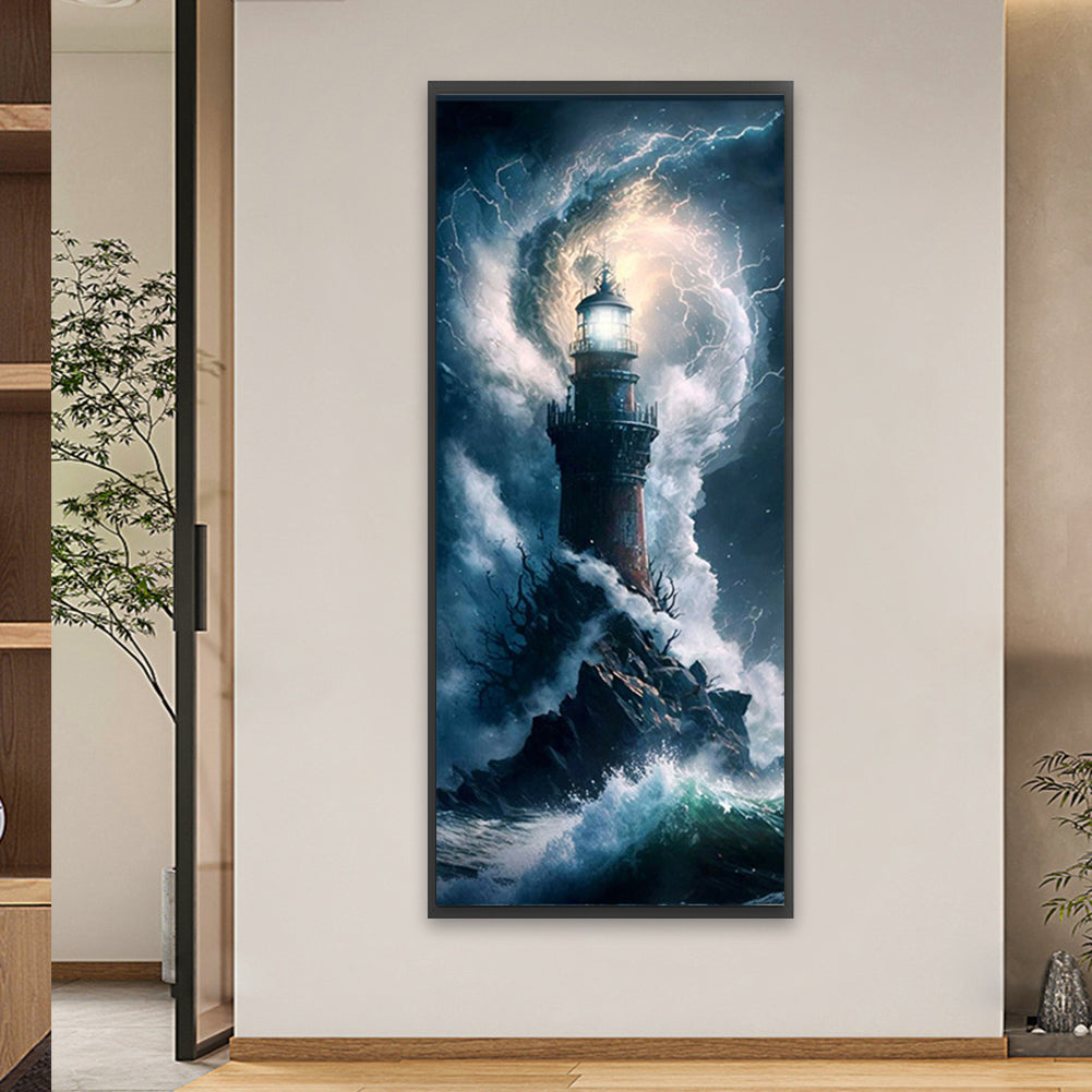 Lighthouse In The Storm - Full Square Drill Diamond Painting 30*70CM