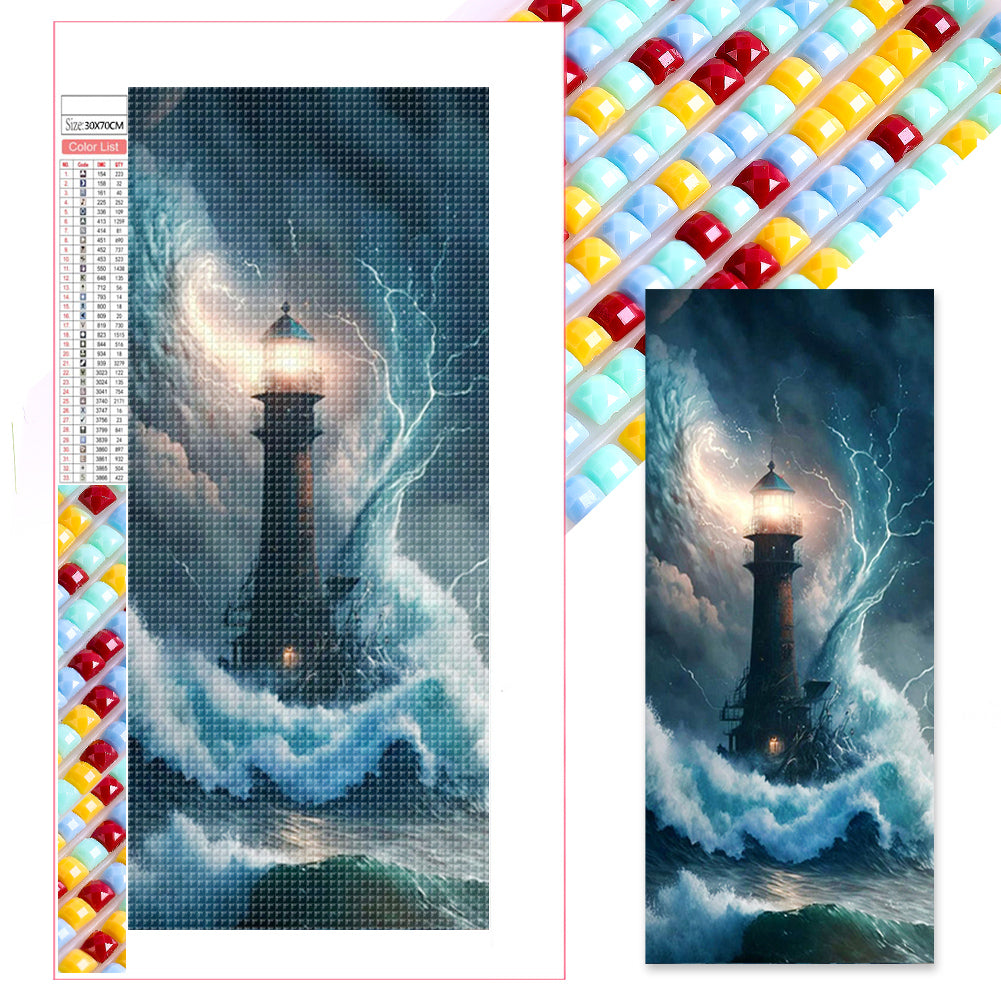 Lighthouse In The Storm - Full Square Drill Diamond Painting 30*70CM