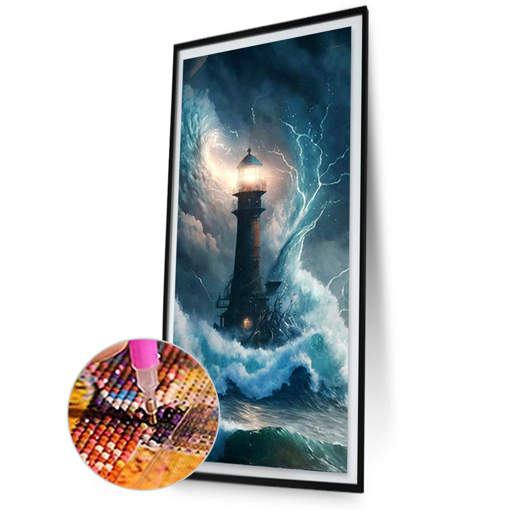 Lighthouse In The Storm - Full Square Drill Diamond Painting 30*70CM