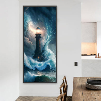 Lighthouse In The Storm - Full Square Drill Diamond Painting 30*70CM