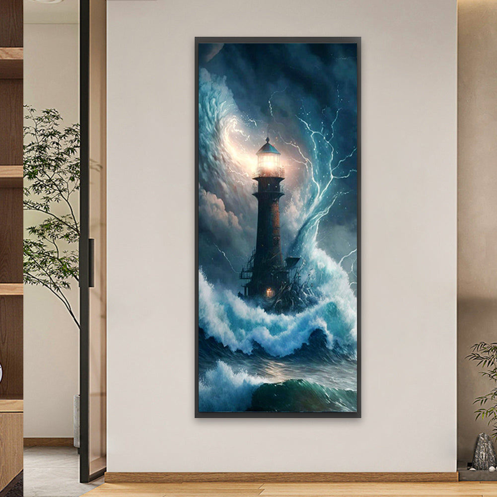 Lighthouse In The Storm - Full Square Drill Diamond Painting 30*70CM