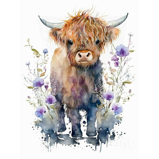 Watercolor Highland Cow - Full Round Drill Diamond Painting 30*40CM