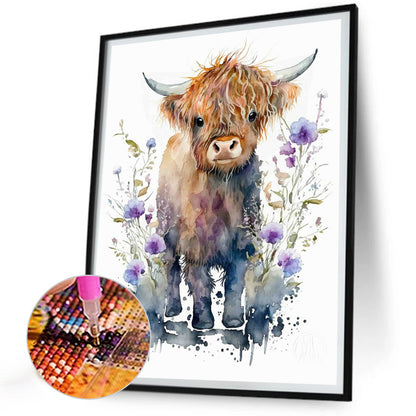 Watercolor Highland Cow - Full Round Drill Diamond Painting 30*40CM