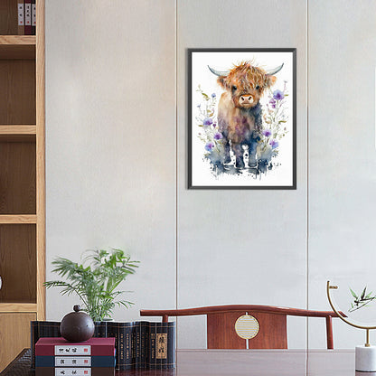 Watercolor Highland Cow - Full Round Drill Diamond Painting 30*40CM