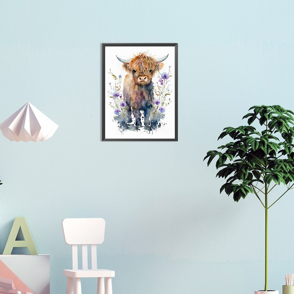 Watercolor Highland Cow - Full Round Drill Diamond Painting 30*40CM