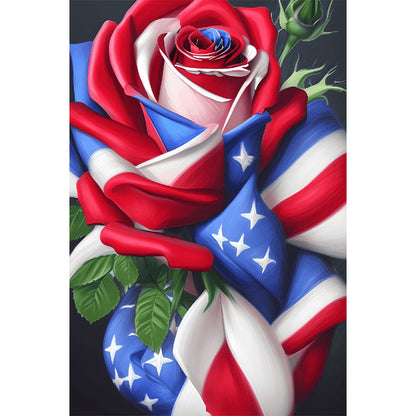 American Flag Rose - Full Round Drill Diamond Painting 40*60CM