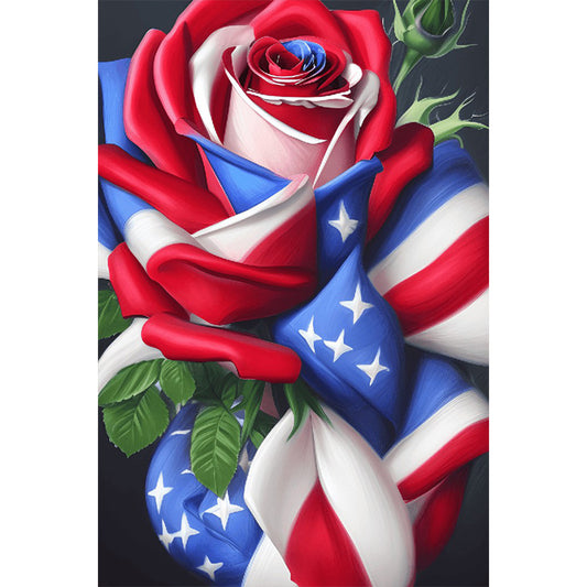 American Flag Rose - Full Round Drill Diamond Painting 40*60CM