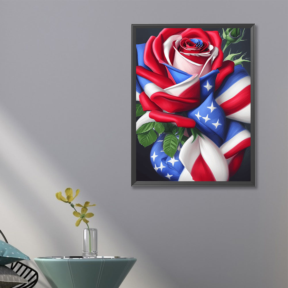 American Flag Rose - Full Round Drill Diamond Painting 40*60CM