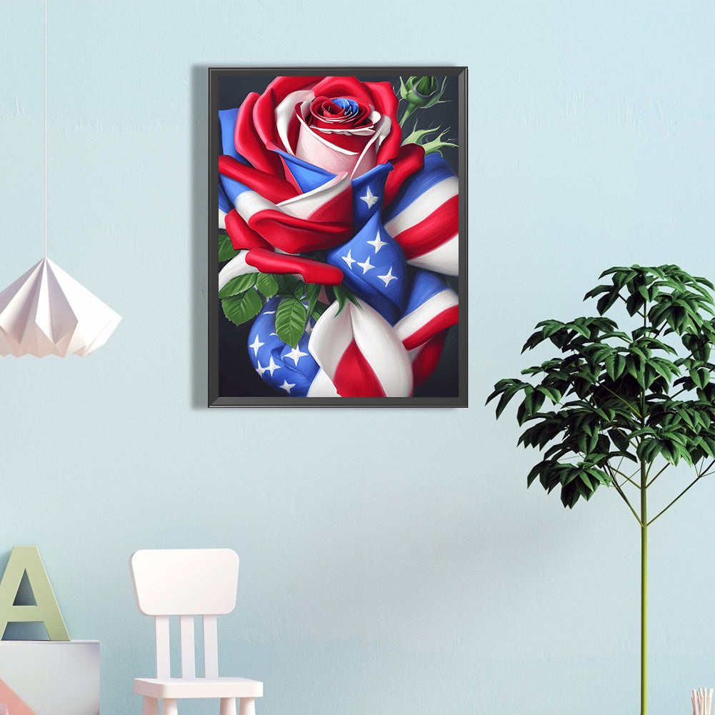 American Flag Rose - Full Round Drill Diamond Painting 40*60CM