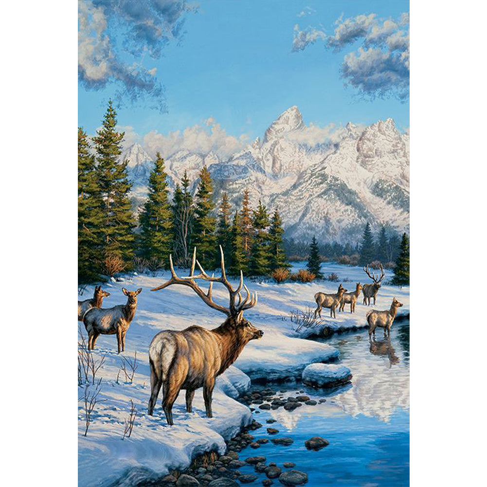 Animals At The Foot Of The Snow Mountain - Full Round Drill Diamond Painting 50*70CM