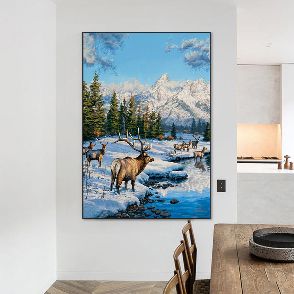 Animals At The Foot Of The Snow Mountain - Full Round Drill Diamond Painting 50*70CM