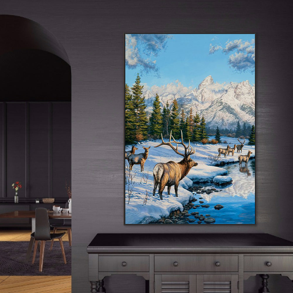 Animals At The Foot Of The Snow Mountain - Full Round Drill Diamond Painting 50*70CM