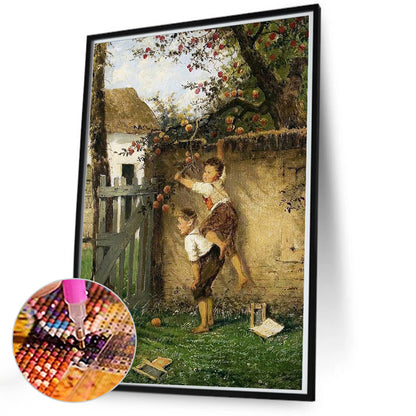 Children Picking Fruit - Full Round Drill Diamond Painting 50*70CM