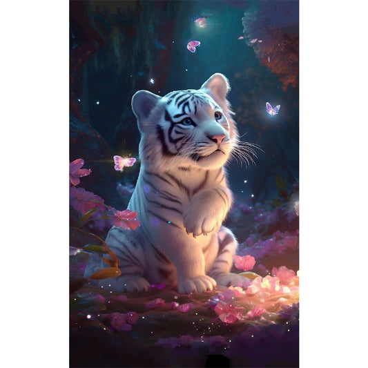 Little White Tiger In The Forest - Full Round Drill Diamond Painting 50*80CM