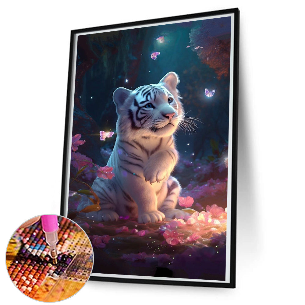 Little White Tiger In The Forest - Full Round Drill Diamond Painting 50*80CM