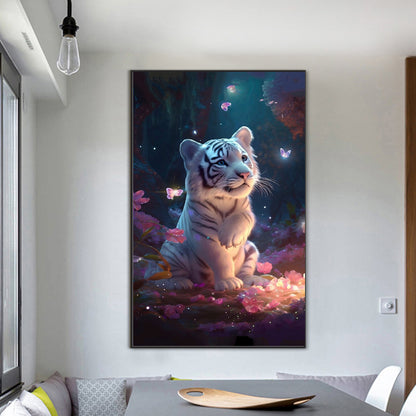 Little White Tiger In The Forest - Full Round Drill Diamond Painting 50*80CM