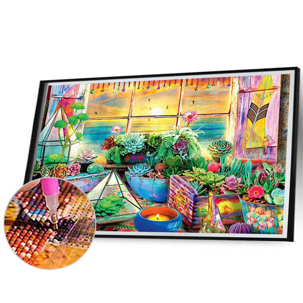 Succulents And Sunset - Full Round Drill Diamond Painting 70*50cm