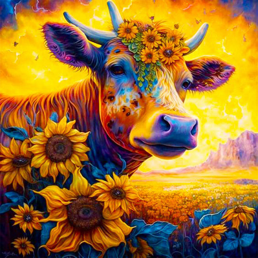 Sunflower And Cow - Full Round Drill Diamond Painting 30*30CM