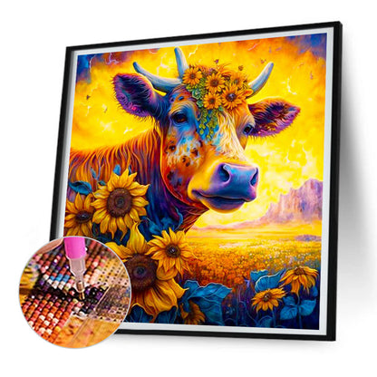 Sunflower And Cow - Full Round Drill Diamond Painting 30*30CM