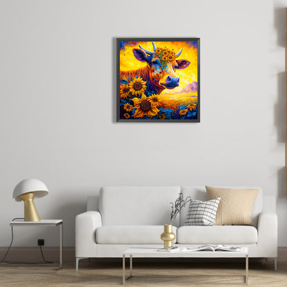 Sunflower And Cow - Full Round Drill Diamond Painting 30*30CM
