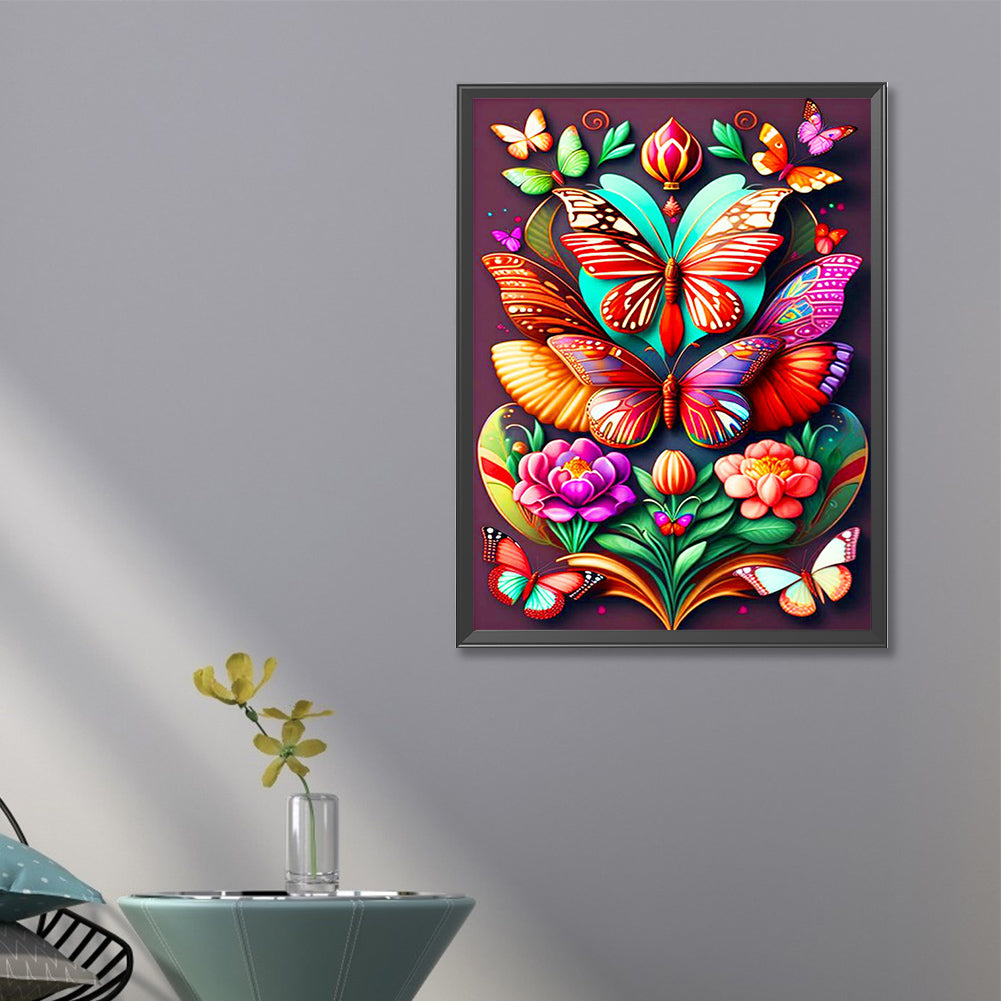 Flower With Two Butterflies - Full Round Drill Diamond Painting 40*60CM