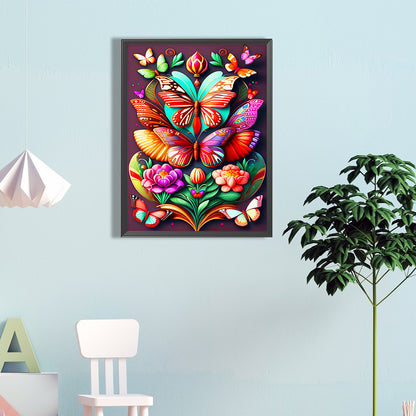 Flower With Two Butterflies - Full Round Drill Diamond Painting 40*60CM