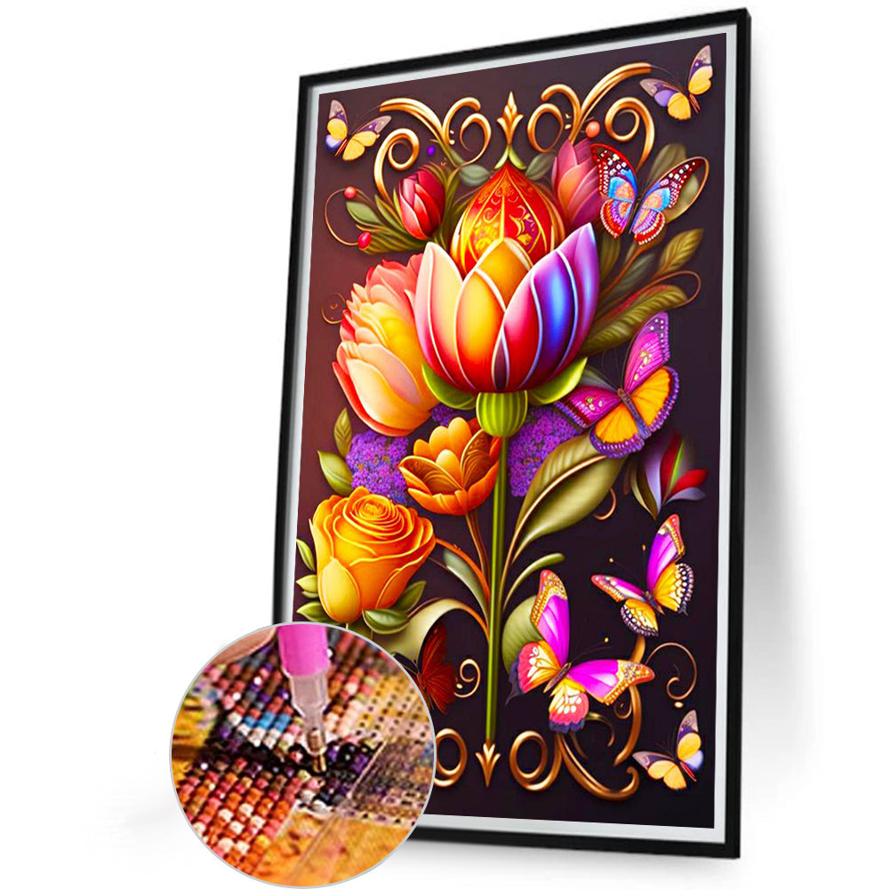 Tulips And Butterflies - Full Round Drill Diamond Painting 40*60CM